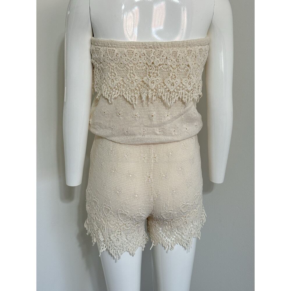 Jolt Women’s Strapless Crochet Lace Romper Cream Boho Beach Resortwear Size S - Picture 3 of 16